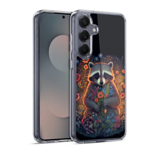 JK Stewart Key Art Raccoon Holding Flowers Soft Gel Case for Samsung Galaxy S25 & MagSafe