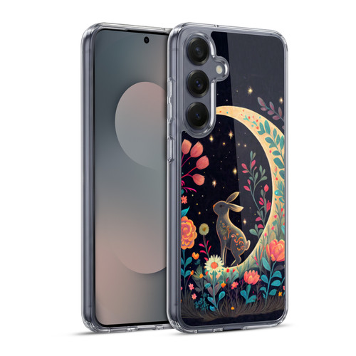 JK Stewart Key Art Rabbit On Crescent Moon Soft Gel Case for Samsung Galaxy S25+ & MagSafe