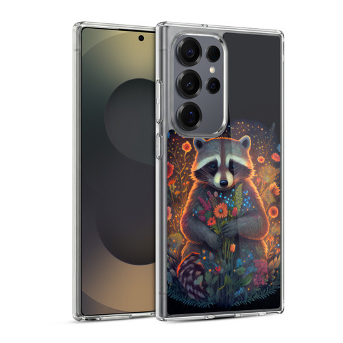 JK Stewart Key Art Raccoon Holding Flowers Soft Gel Case for Samsung Galaxy S25 Ultra & MagSafe