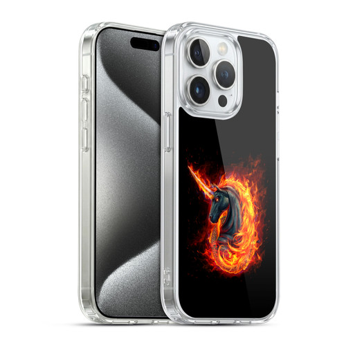 Christos Karapanos Dark Hours Unicorn Black Fire Soft Gel Case for Apple iPhone 15 Pro & MagSafe