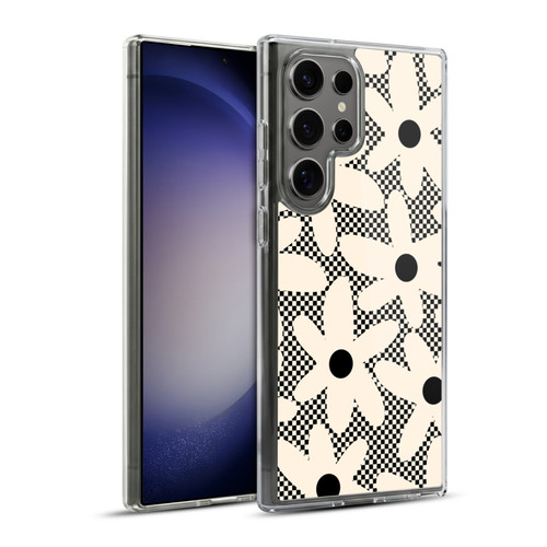 Kierkegaard Design Studio Retro Abstract Patterns Daisy Black Cream Dots Check Soft Gel Case for Samsung Galaxy S23 Ultra 5G & MagSafe