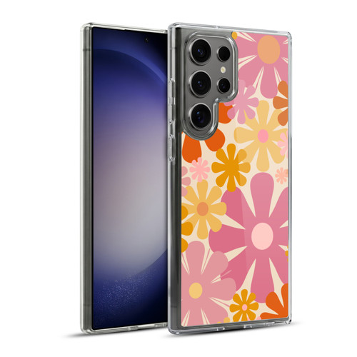 Kierkegaard Design Studio Retro Abstract Patterns Pink Orange Thulian Flowers Soft Gel Case for Samsung Galaxy S23 Ultra 5G & MagSafe
