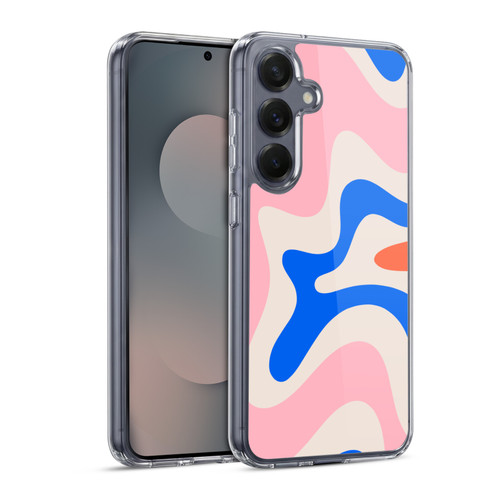 Kierkegaard Design Studio Retro Abstract Patterns Pink Blue Orange Swirl Soft Gel Case for Samsung Galaxy S25 & MagSafe