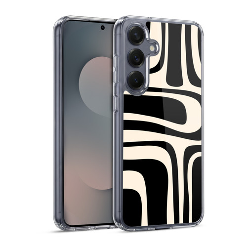 Kierkegaard Design Studio Retro Abstract Patterns Palm Springs Black Cream Soft Gel Case for Samsung Galaxy S25 & MagSafe