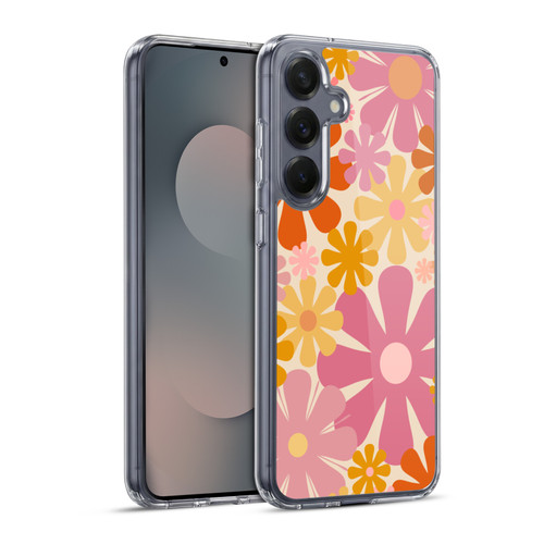 Kierkegaard Design Studio Retro Abstract Patterns Pink Orange Thulian Flowers Soft Gel Case for Samsung Galaxy S25+ & MagSafe