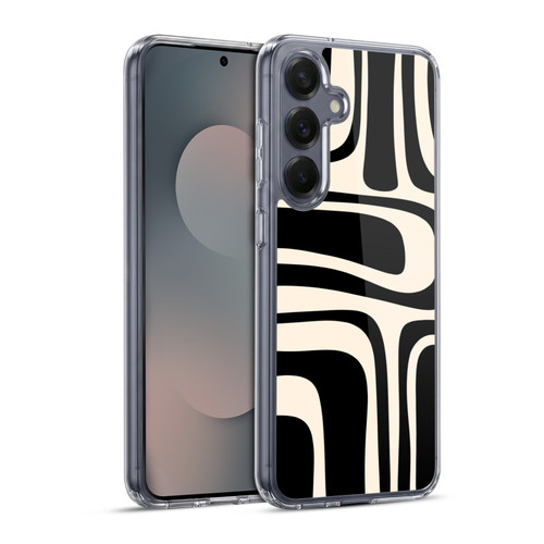 Kierkegaard Design Studio Retro Abstract Patterns Palm Springs Black Cream Soft Gel Case for Samsung Galaxy S25+ & MagSafe