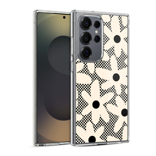Kierkegaard Design Studio Retro Abstract Patterns Daisy Black Cream Dots Check Soft Gel Case for Samsung Galaxy S25 Ultra & MagSafe