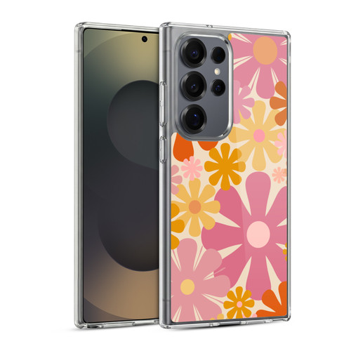 Kierkegaard Design Studio Retro Abstract Patterns Pink Orange Thulian Flowers Soft Gel Case for Samsung Galaxy S25 Ultra & MagSafe