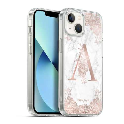 Nature Magick Rose Gold Marble Monogram Letter A Soft Gel Case for Apple iPhone 13