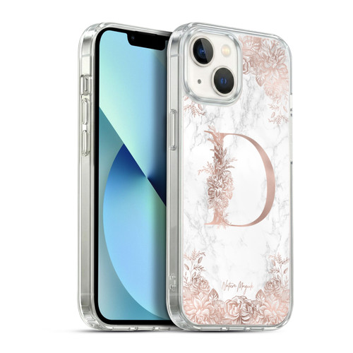 Nature Magick Rose Gold Marble Monogram Letter D Soft Gel Case for Apple iPhone 13