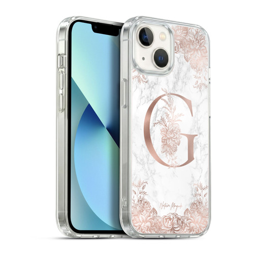 Nature Magick Rose Gold Marble Monogram Letter G Soft Gel Case for Apple iPhone 13