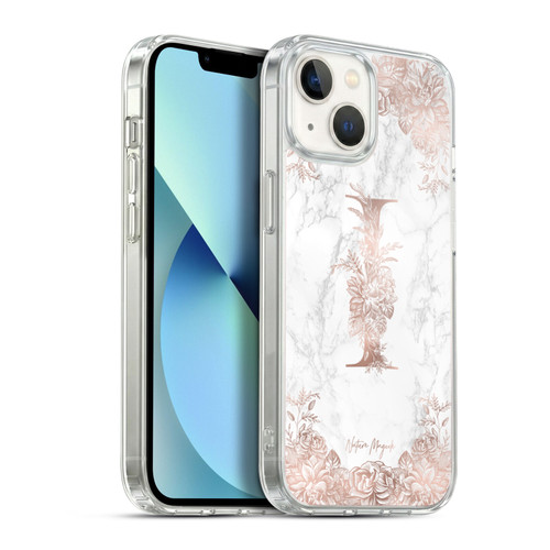 Nature Magick Rose Gold Marble Monogram Letter I Soft Gel Case for Apple iPhone 13