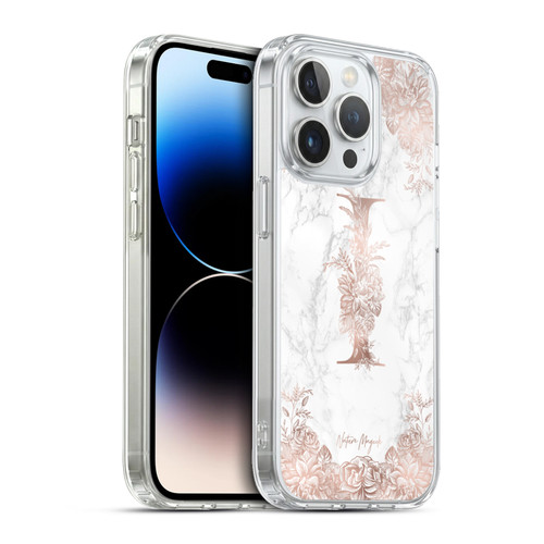Nature Magick Rose Gold Marble Monogram Letter I Soft Gel Case for Apple iPhone 13 Pro & MagSafe
