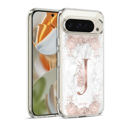 Nature Magick Rose Gold Marble Monogram Letter J Soft Gel Case for Google Pixel 9 / Pixel 9 Pro