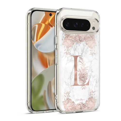 Nature Magick Rose Gold Marble Monogram Letter L Soft Gel Case for Google Pixel 9 / Pixel 9 Pro