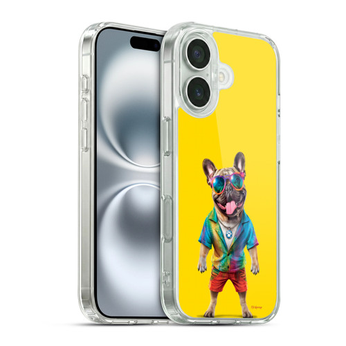 P.D. Moreno Furry Fun Artwork French Bulldog Tie Die Soft Gel Case for Apple iPhone 16 & MagSafe