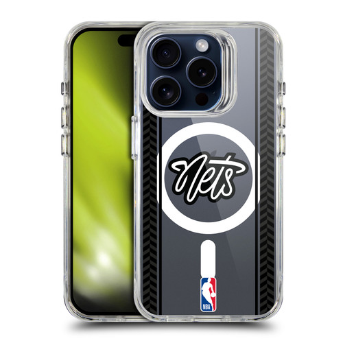 NBA Brooklyn Nets Logo Gray Design Text SHOCKPROOF BUMPER CASE COMPATIBLE WITH Apple iPhone 15 Pro & MAGSAFE