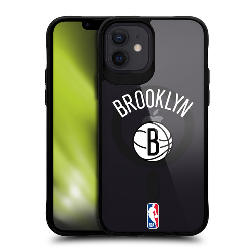 NBA Brooklyn Nets Logo Black Design Text BLACK SHOCKPROOF BUMPER CASE COMPATIBLE WITH Apple iPhone 12 / iPhone 12 Pro & MAGSAFE