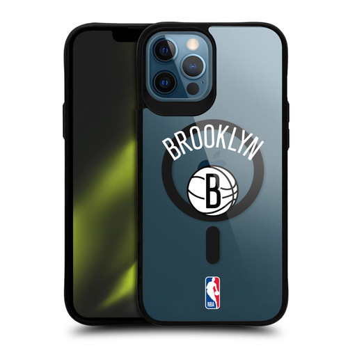 NBA Brooklyn Nets Logo Black Design Text BLACK SHOCKPROOF BUMPER CASE COMPATIBLE WITH Apple iPhone 12 Pro Max & MAGSAFE