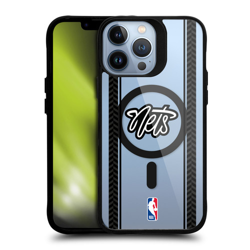 NBA Brooklyn Nets Logo Gray Design Text BLACK SHOCKPROOF BUMPER CASE COMPATIBLE WITH Apple iPhone 13 Pro Max & MAGSAFE