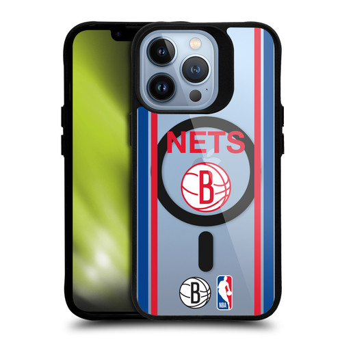 NBA Brooklyn Nets Logo Retro Design Text BLACK SHOCKPROOF BUMPER CASE COMPATIBLE WITH Apple iPhone 13 Pro & MAGSAFE