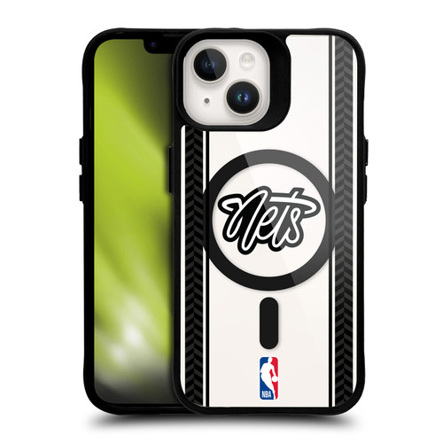 NBA Brooklyn Nets Logo Gray Design Text BLACK SHOCKPROOF BUMPER CASE COMPATIBLE WITH Apple iPhone 14 & MAGSAFE