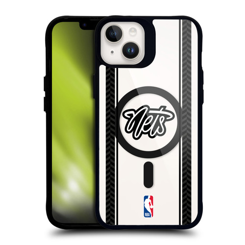 NBA Brooklyn Nets Logo Gray Design Text BLACK SHOCKPROOF BUMPER CASE COMPATIBLE WITH Apple iPhone 14 Plus & MAGSAFE