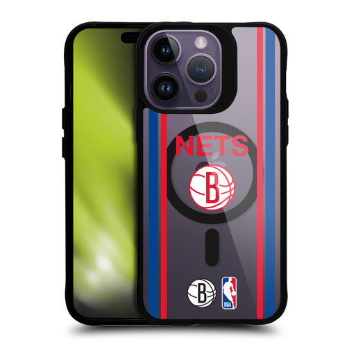 NBA Brooklyn Nets Logo Retro Design Text BLACK SHOCKPROOF BUMPER CASE COMPATIBLE WITH Apple iPhone 14 Pro Max & MAGSAFE