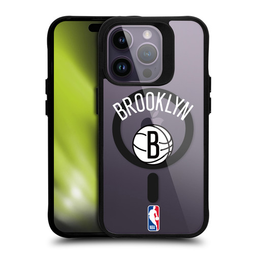NBA Brooklyn Nets Logo Black Design Text BLACK SHOCKPROOF BUMPER CASE COMPATIBLE WITH Apple iPhone 14 Pro & MAGSAFE