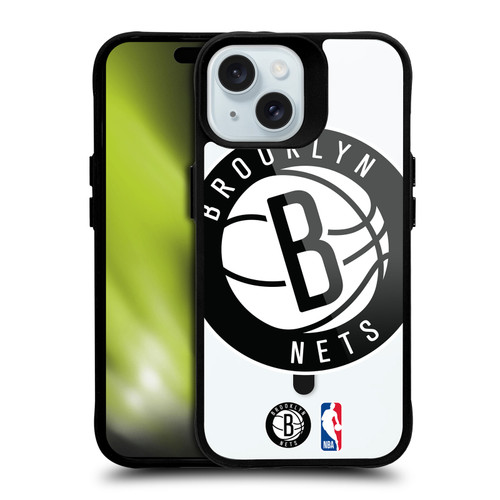 NBA Brooklyn Nets Logo Oversized Text BLACK SHOCKPROOF BUMPER CASE COMPATIBLE WITH Apple iPhone 15 & MAGSAFE