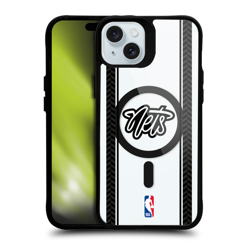 NBA Brooklyn Nets Logo Gray Design Text BLACK SHOCKPROOF BUMPER CASE COMPATIBLE WITH Apple iPhone 15 Plus & MAGSAFE