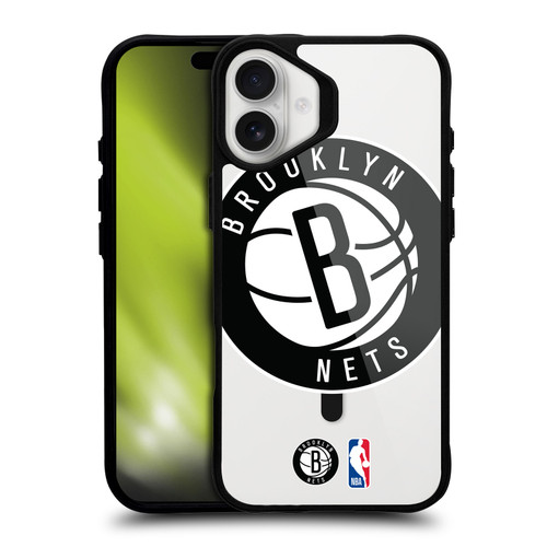 NBA Brooklyn Nets Logo Oversized Text BLACK SHOCKPROOF BUMPER CASE COMPATIBLE WITH Apple iPhone 16 Plus & MAGSAFE