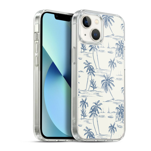 Anis Illustration Mix Pattern Blue Beach Bold Soft Gel Case for Apple iPhone 13