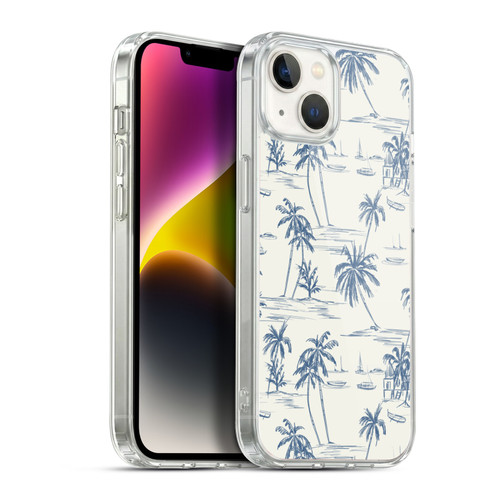 Anis Illustration Mix Pattern Blue Beach Bold Soft Gel Case for Apple iPhone 14 Plus & MagSafe