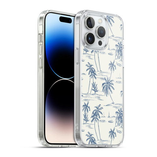 Anis Illustration Mix Pattern Blue Beach Bold Soft Gel Case for Apple iPhone 14 Pro Max & MagSafe
