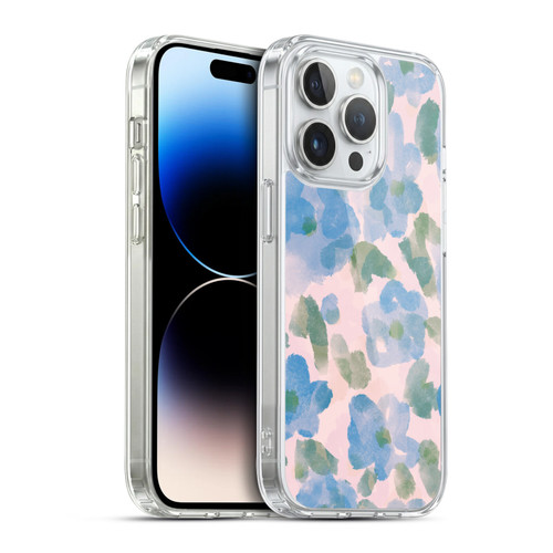 Anis Illustration Mix Pattern Soft Feminine Blue Flowers Soft Gel Case for Apple iPhone 14 Pro & MagSafe
