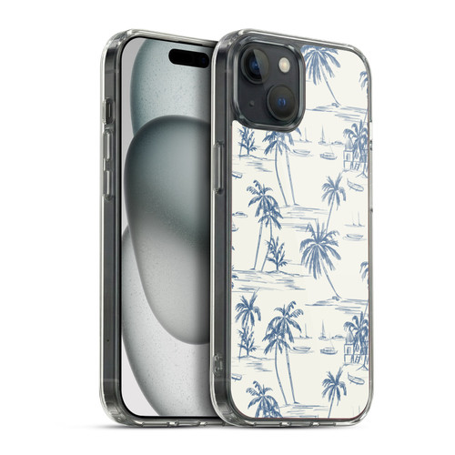 Anis Illustration Mix Pattern Blue Beach Bold Soft Gel Case for Apple iPhone 15 Plus & MagSafe