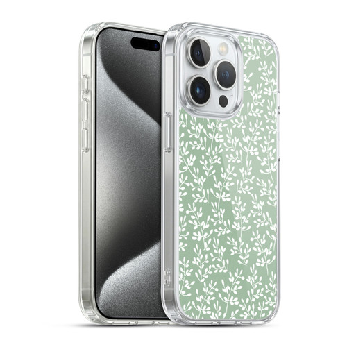 Anis Illustration Mix Pattern Tiny Leaves Green Soft Gel Case for Apple iPhone 15 Pro & MagSafe