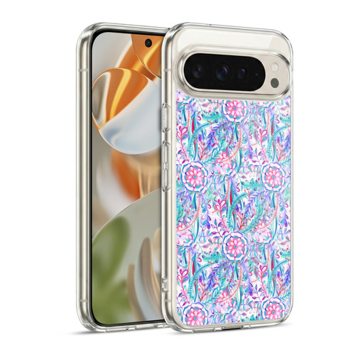 Micklyn Le Feuvre Florals Burst in Pink and Teal Soft Gel Case for Google Pixel 9 / Pixel 9 Pro