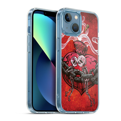 David Lozeau Colourful Grunge Skull With Heart Soft Gel Case for Apple iPhone 13 Mini & MagSafe