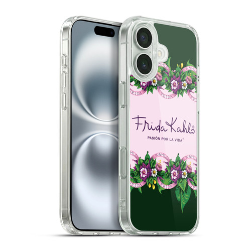 Frida Kahlo Purple Florals Border Soft Gel Case for Apple iPhone 16 Plus & MagSafe