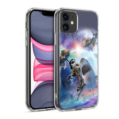 Random Galaxy Animals Space Cat Riding Shark Soft Gel Case for Apple iPhone 11