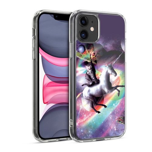 Random Galaxy Animals Space Cat Riding Unicorn Soft Gel Case for Apple iPhone 11