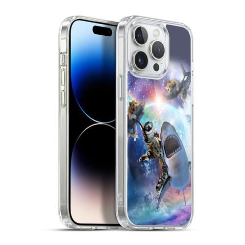 Random Galaxy Animals Space Cat Riding Shark Soft Gel Case for Apple iPhone 13 Pro Max & MagSafe