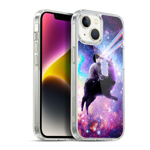 Random Galaxy Animals Laser Space Cat Riding Llama Soft Gel Case for Apple iPhone 14