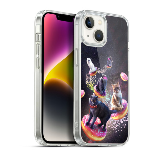 Random Galaxy Animals Space Cats Riding Donuts Soft Gel Case for Apple iPhone 14