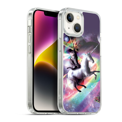 Random Galaxy Animals Space Cat Riding Unicorn Soft Gel Case for Apple iPhone 14