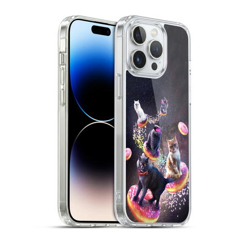 Random Galaxy Animals Space Cats Riding Donuts Soft Gel Case for Apple iPhone 14 Pro Max & MagSafe