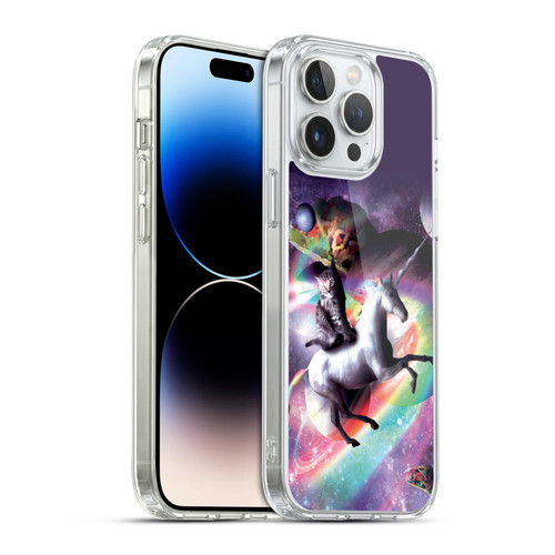 Random Galaxy Animals Space Cat Riding Unicorn Soft Gel Case for Apple iPhone 14 Pro Max & MagSafe