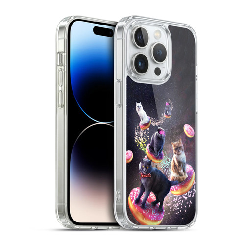 Random Galaxy Animals Space Cats Riding Donuts Soft Gel Case for Apple iPhone 14 Pro & MagSafe